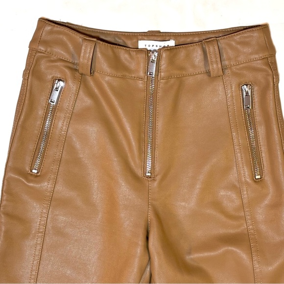 TOPSHOP Faux Leather Pants Tan 6 - Picture 3 of 9
